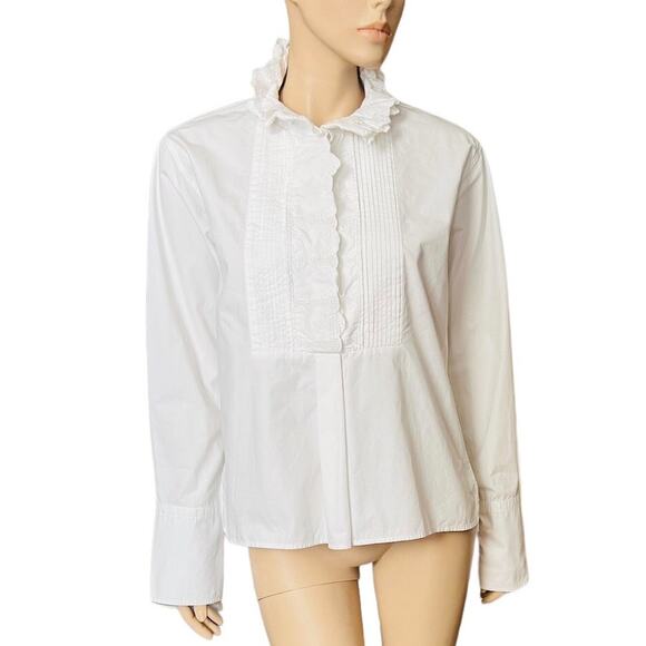 Isabel Marant Etoile Ruffled Collar Shirt Long Sleeves Button Closure Sz 4 - Picture 2 of 13